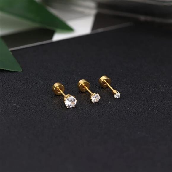 Small Tiny Stud Flat Back Earring Hypoallergenic Gold Studs 14K Stainless Steel - Picture 5 of 7